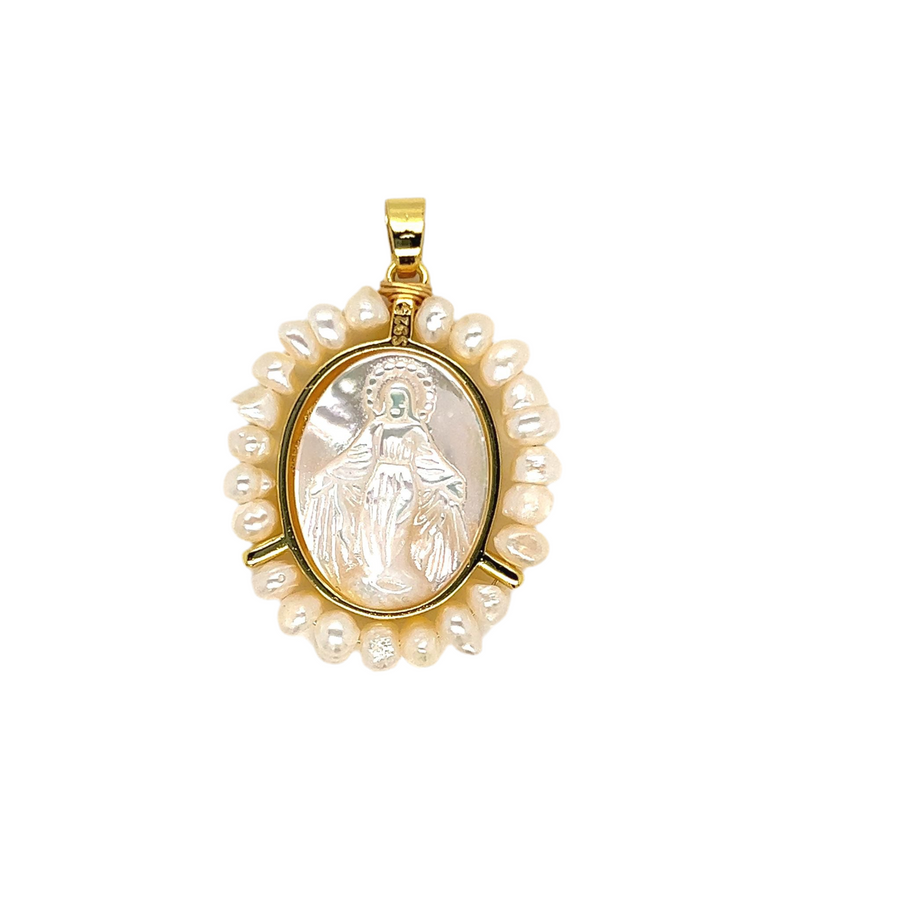 Miraculous Oval Mother Pearl & Silver Surrounded by Natural Fresh Water Pearls, Turquoise or Coral