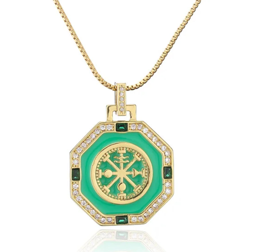 Green Octagon Gold Plated Charm