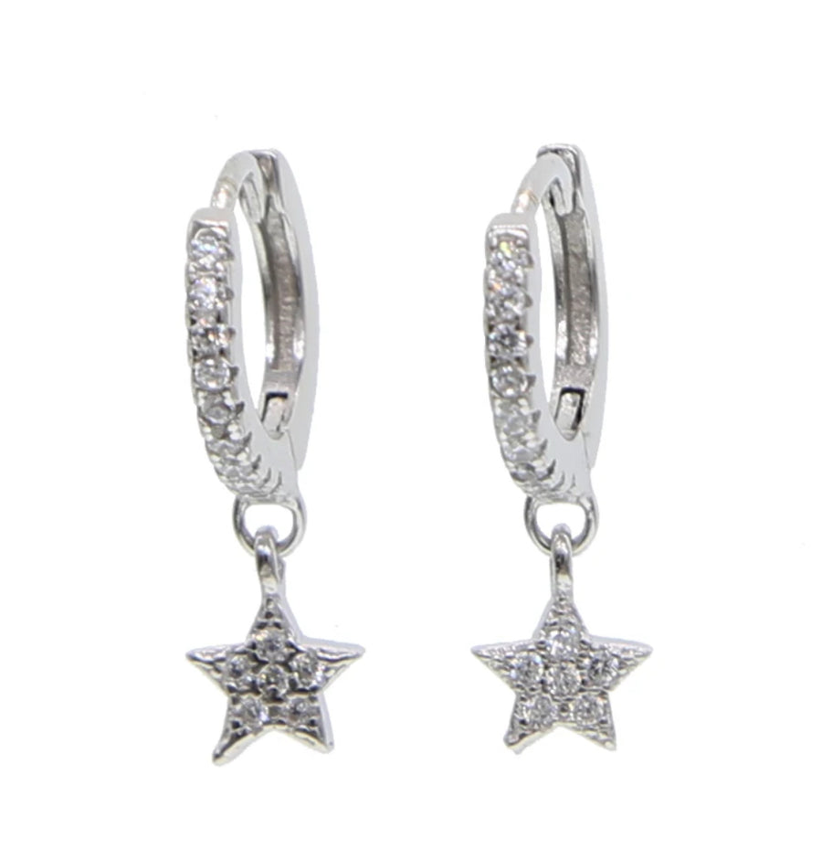 Sterling Silver hoops with tiny star