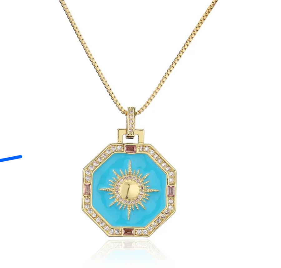Turquoise Octagon Gold Plated Charm