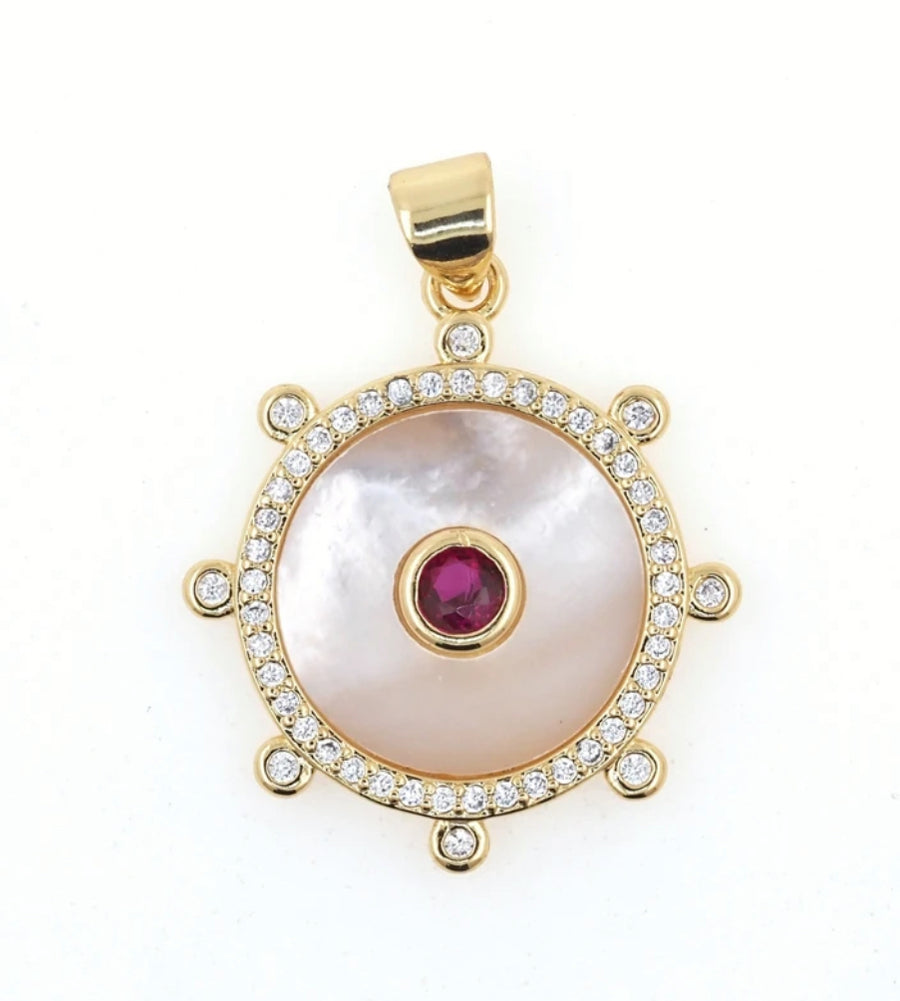 Round Mother of Pearl with CZ Charm