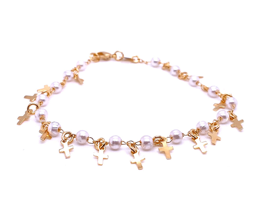 Cross & Fresh Water Pearls Gold plated Bracelet