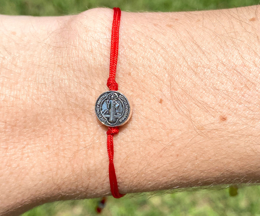 Saint Benedict Red Adjustable Macrame Bracelet