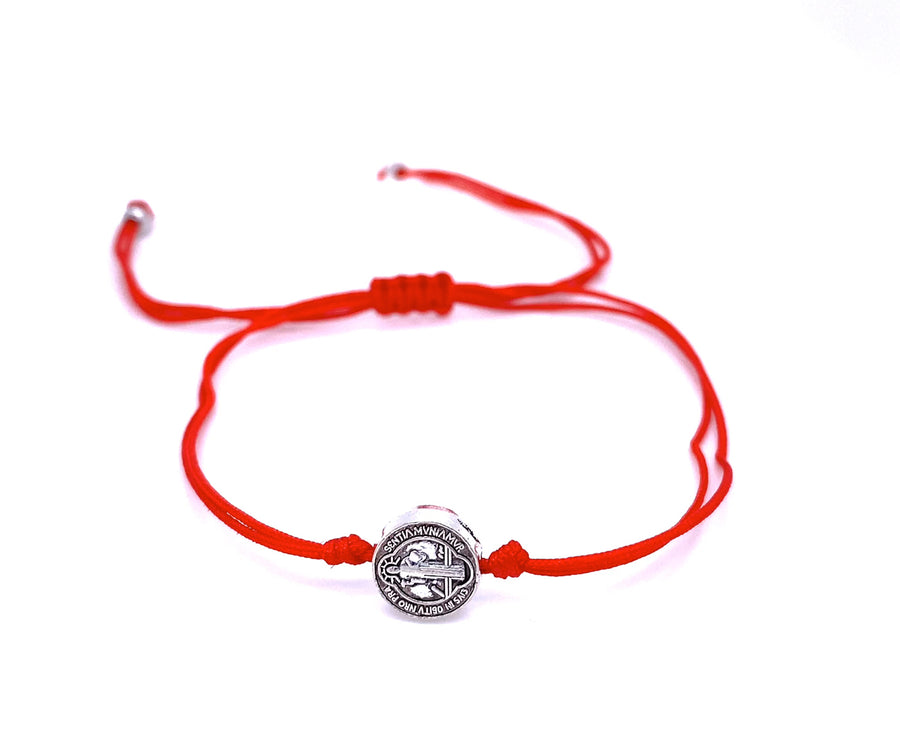 Saint Benedict Red Adjustable Macrame Bracelet