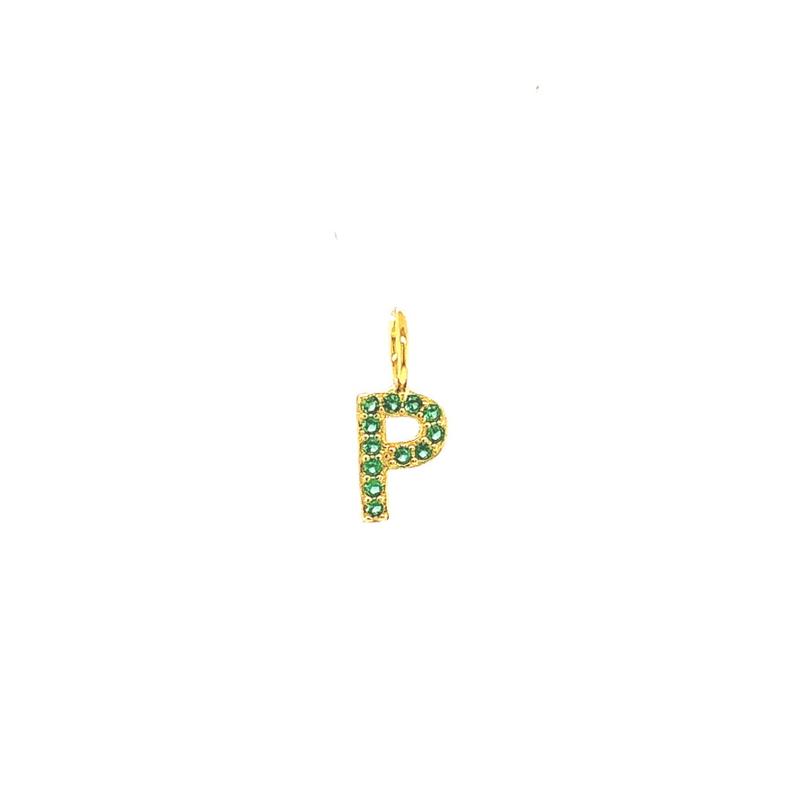 Gold Plated Initial Green Zirconia Charms