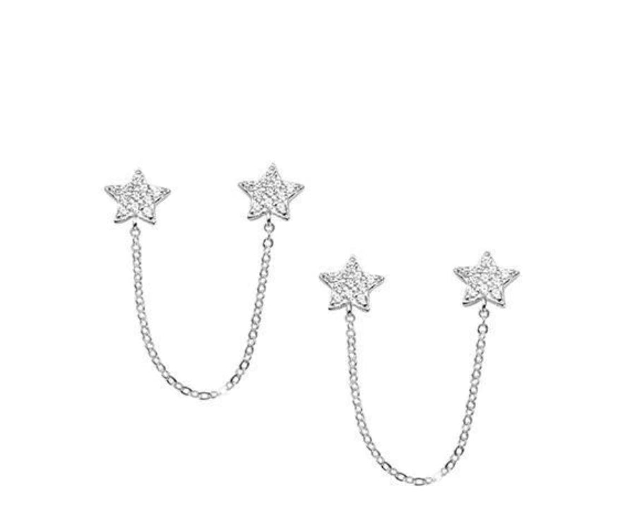 Sterling Silver Gold Plated Zirconia Doble Star  Earrings