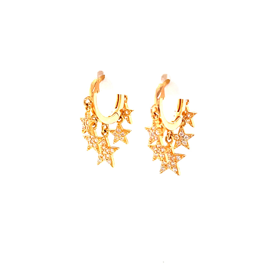 Multi Zirconia stars  Hoop Sterling Silver Gold Plated Earrings