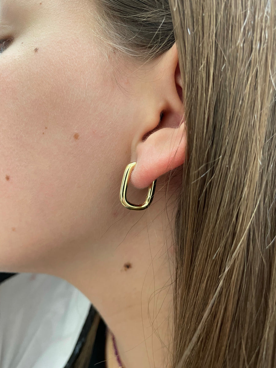 Rectangular Hoop Sterling Silver Gold Plated Earrings