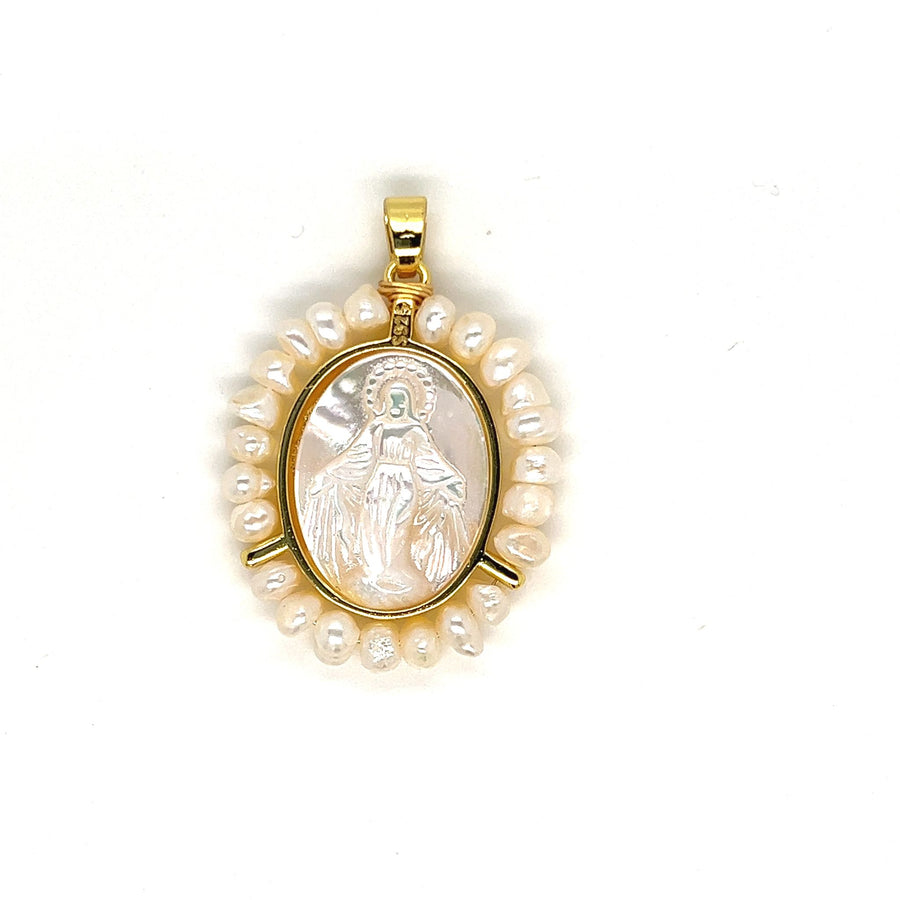 Miraculous Oval Mother Pearl & Silver Surrounded by Natural Fresh Water Pearls, Turquoise or Coral