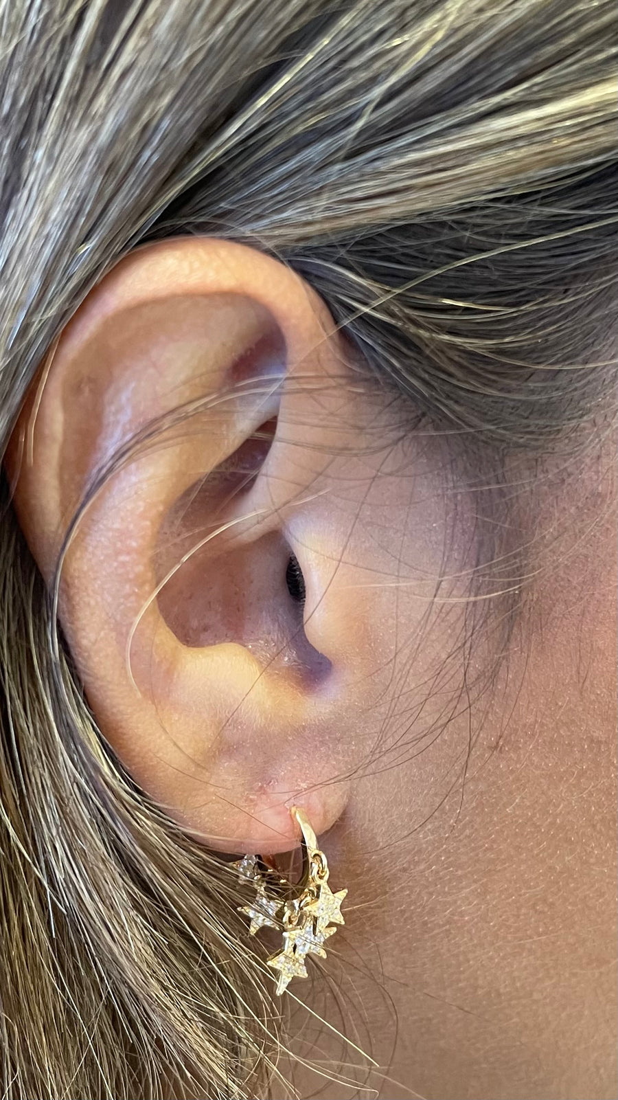 Multi Zirconia stars  Hoop Sterling Silver Gold Plated Earrings