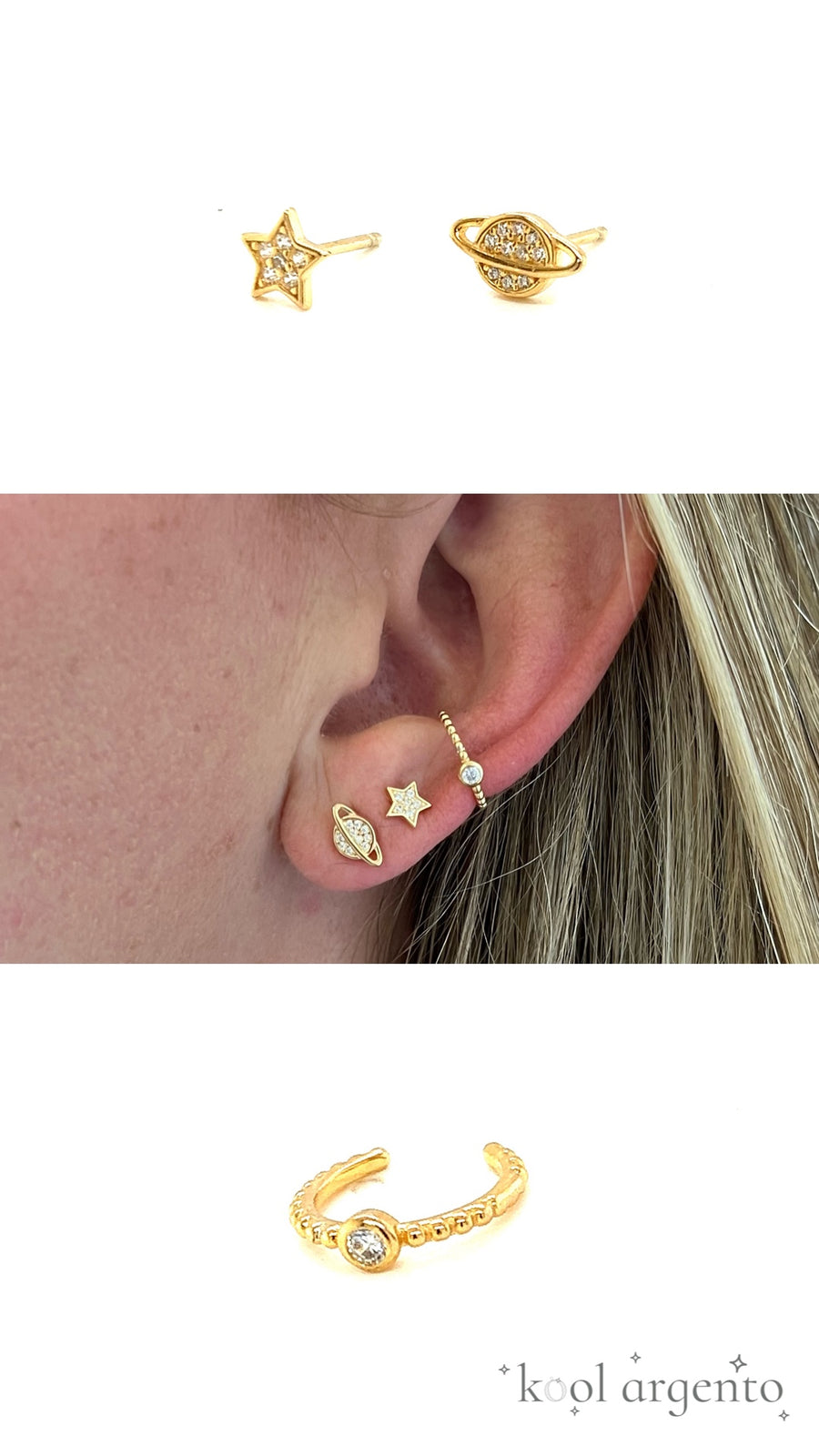 Ear  Zirconia Cuff Sterling Silver Gold Plated Earrings