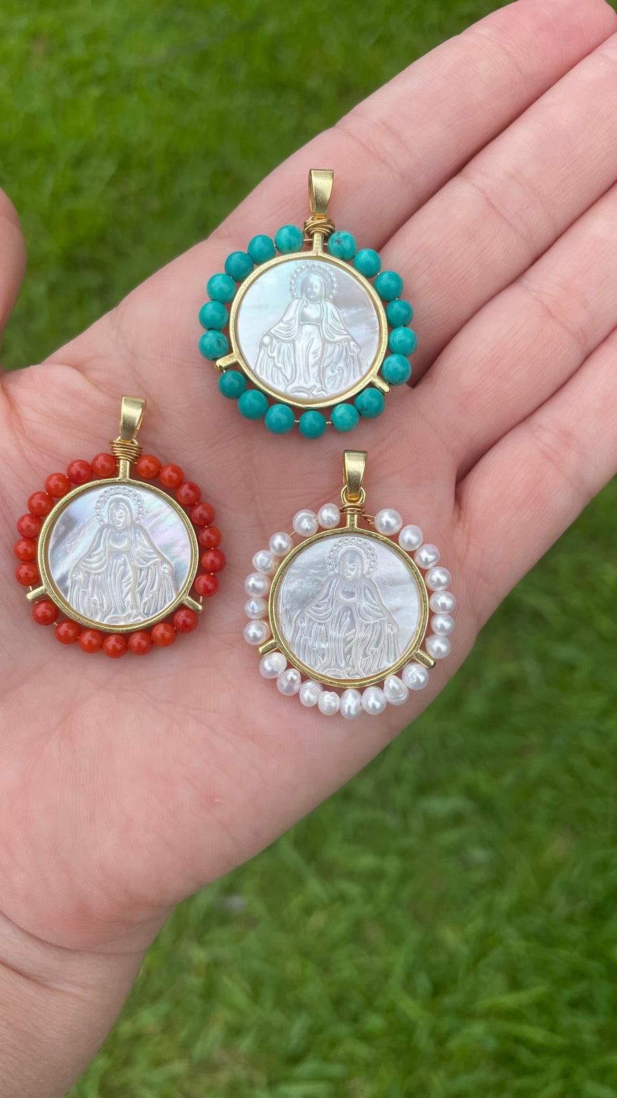 Miraculous Mother Pearl & Silver Surrounded by Natural Fresh Water Pearls, Turquoise or Coral