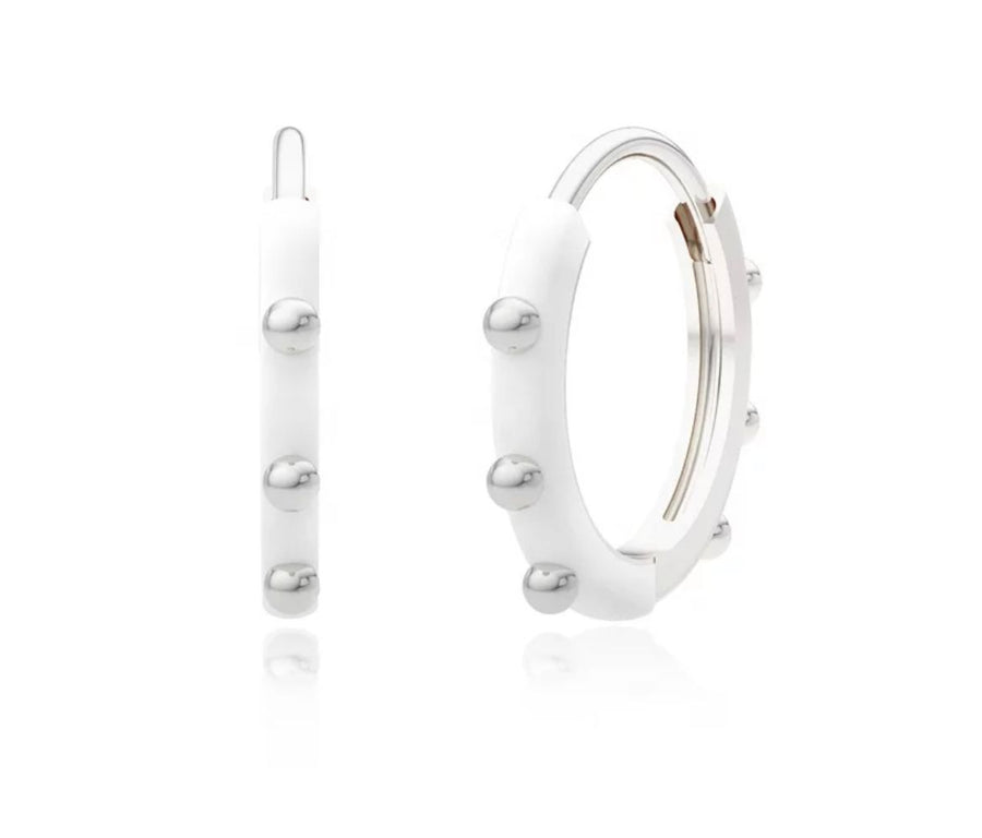 White Enamel Hoop  Sterling Silver Earrings