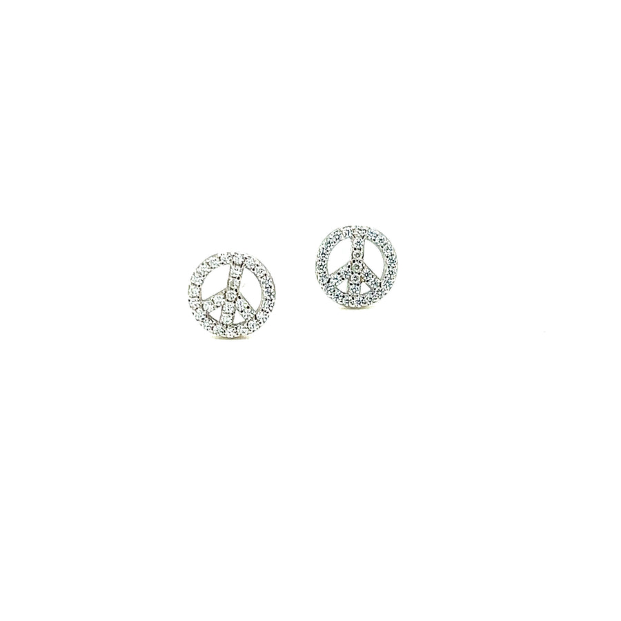 Peace Sign Zirconia Sterling Silver Earrings