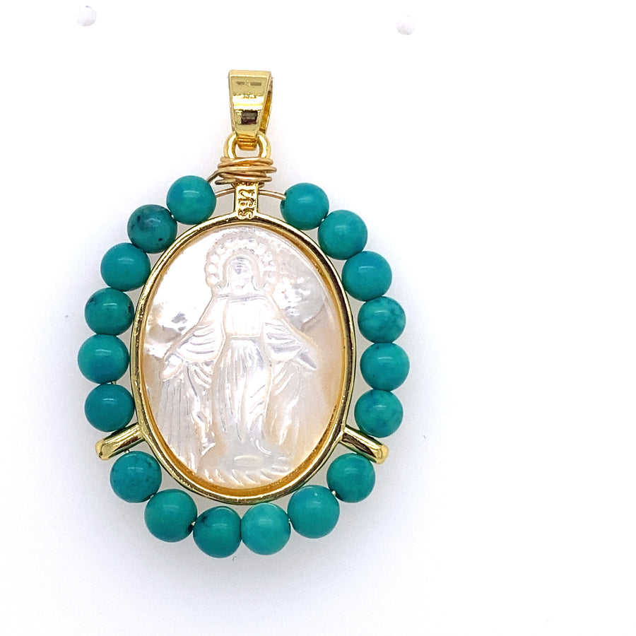 Miraculous Oval Mother Pearl & Silver Surrounded by Natural Fresh Water Pearls, Turquoise or Coral
