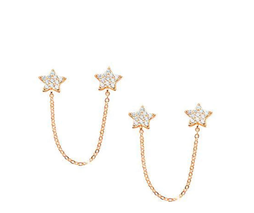 Sterling Silver Gold Plated Zirconia Doble Star  Earrings