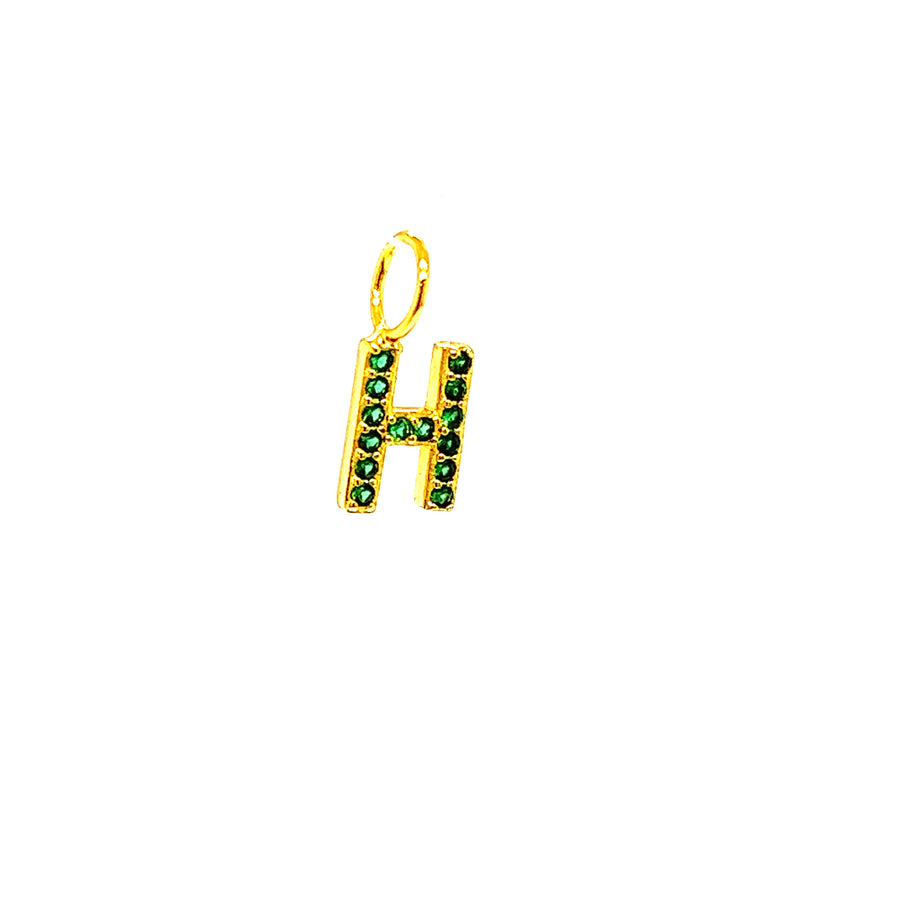 Gold Plated Initial Green Zirconia Charms