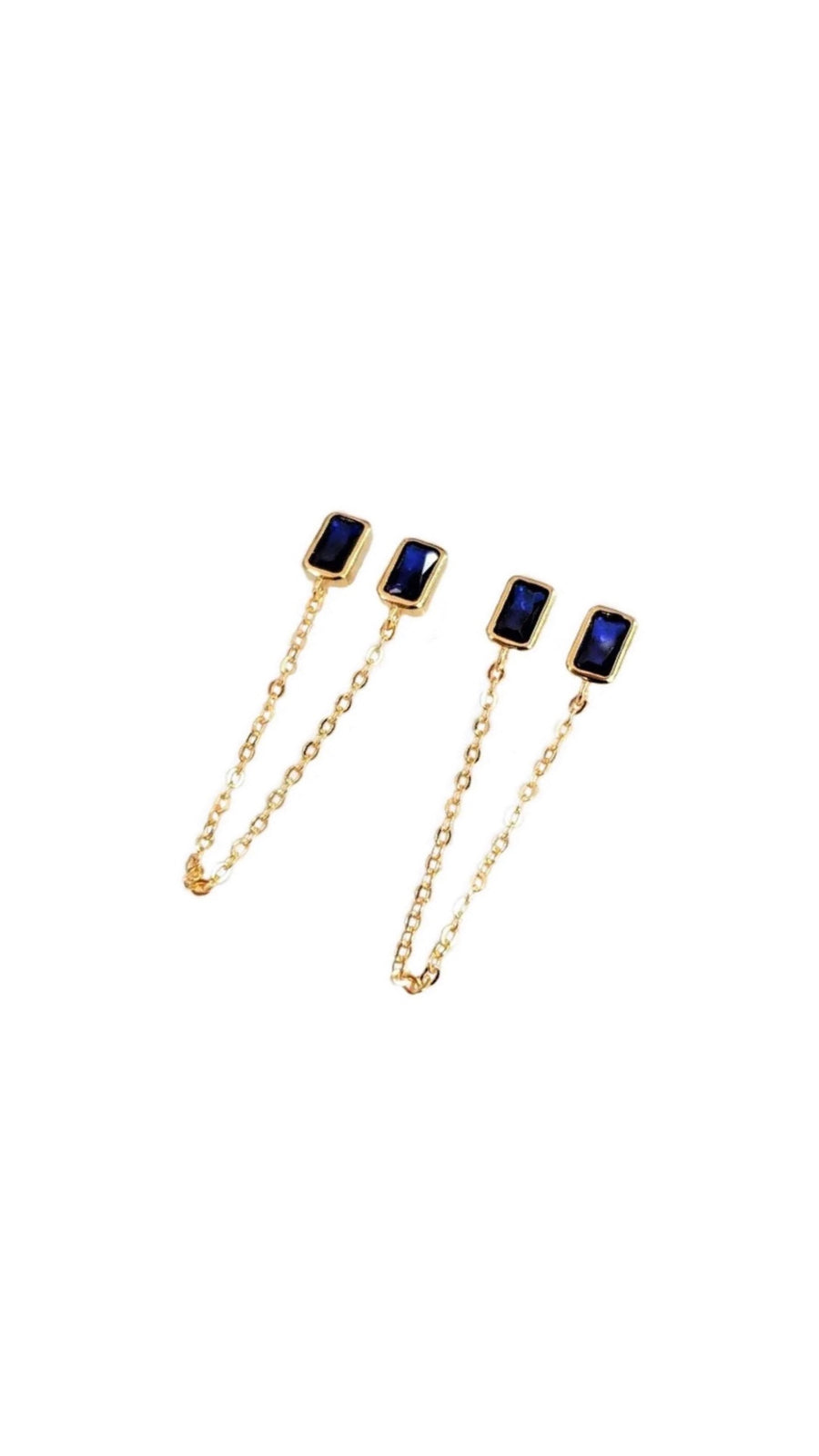 Sterling Silver Gold Plated Square Doble Chain Earrings