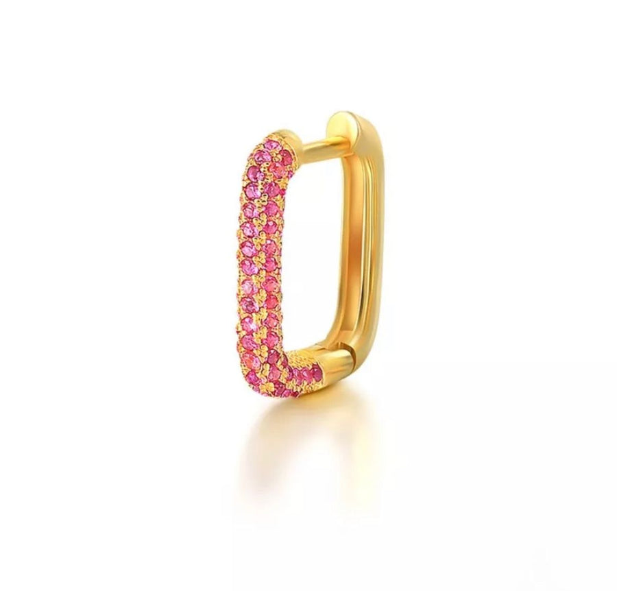 Rectangular Hoop with Color Zirconia Sterling Silver Gold Plated Earrings