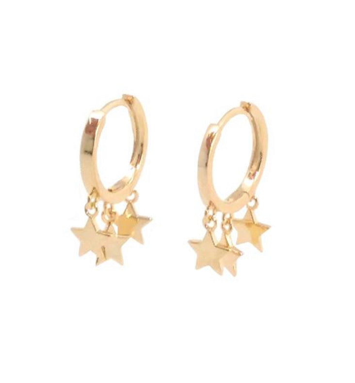 Multi stars Hoop Sterling Silver Gold Plated Earrings