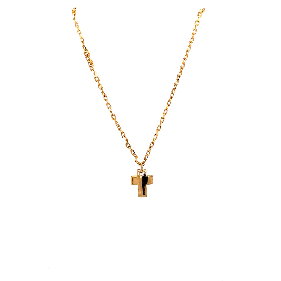 1 Inch 14K Gold Plated Over Iron and White Synthetic Centered Pearl Stick Cross  Necklace