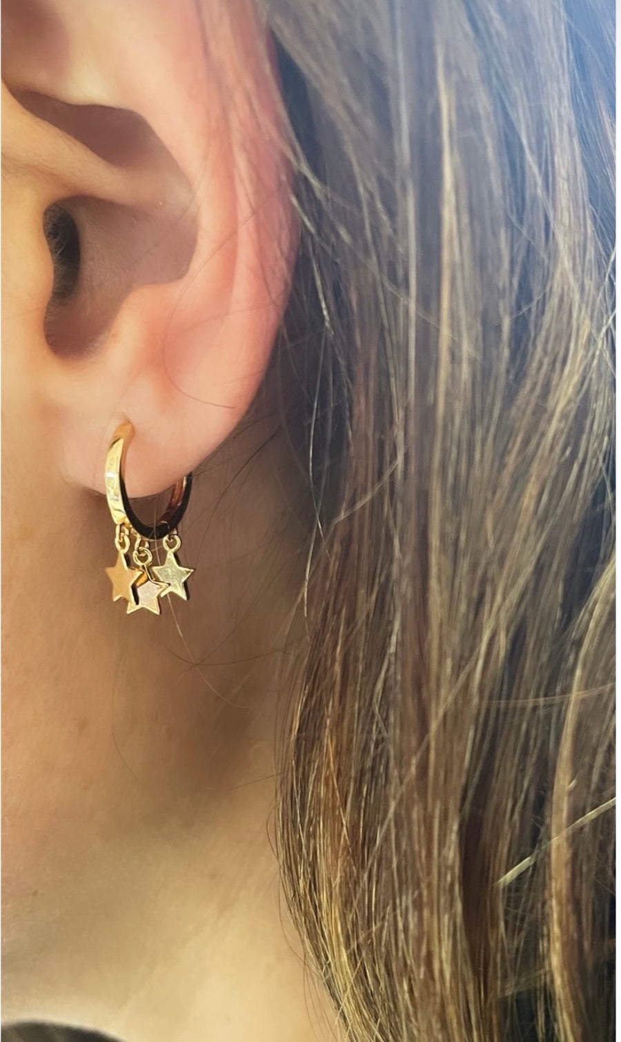 Multi stars Hoop Sterling Silver Gold Plated Earrings