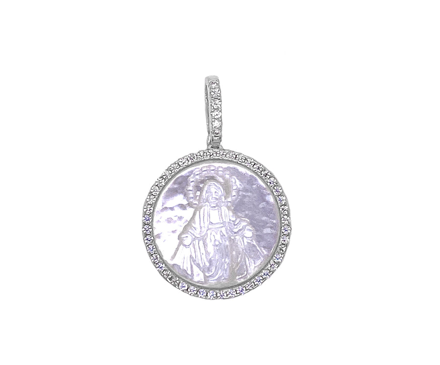 Round Mother Pearl Miraculous Pendant with Zirconia